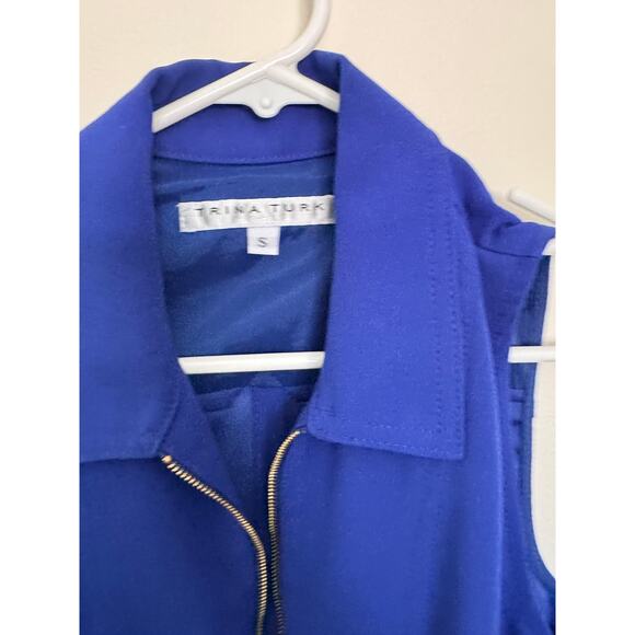 Trina Turk Collared Drawstring Waist Blue Tank Blouse Size Small - Picture 3 of 4